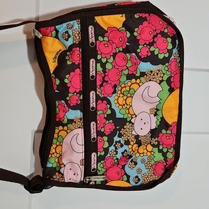 LeSportsac Floral Pink Cat Print Shoulder/Crossbody Bag